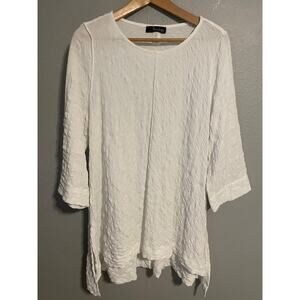 Moonlight Tunic Top Womens Medium White Crinkle Relaxed Asymmetric Lagenlook